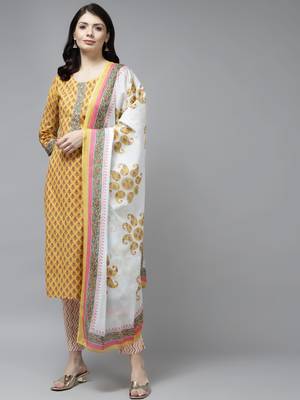 Mustard printed cotton ethnic-kurtis 1