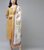 Mustard printed cotton ethnic-kurtis