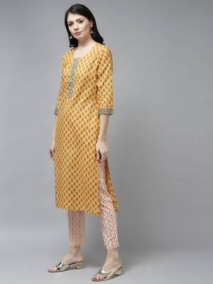 Mustard printed cotton ethnic-kurtis 2