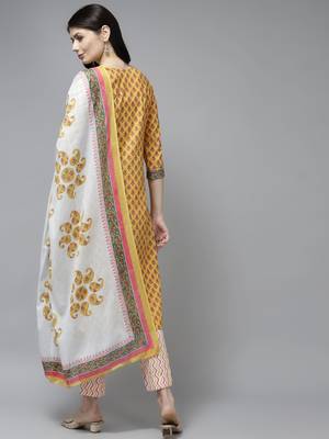 Mustard printed cotton ethnic-kurtis 3