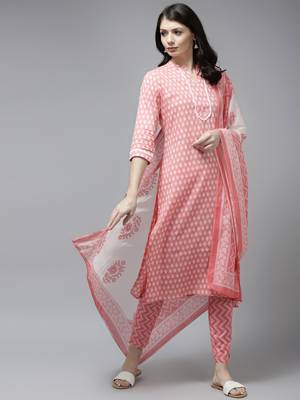 Peach printed cotton ethnic-kurtis 1