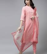 Peach printed cotton ethnic-kurtis