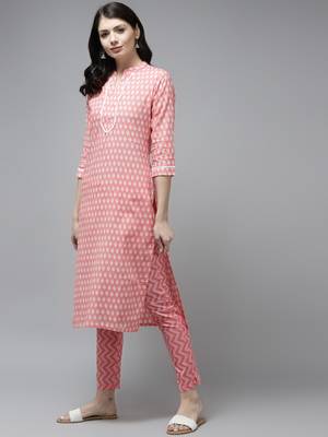 Peach printed cotton ethnic-kurtis 2