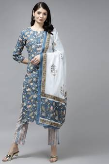 Blue printed cotton ethnic-kurtis