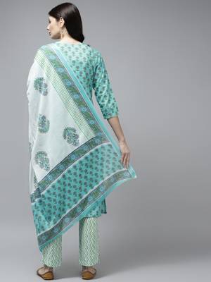 Turquoise printed cotton ethnic-kurtis 3