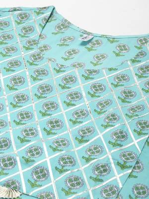 Turquoise printed cotton ethnic-kurtis 4