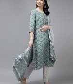 Blue printed cotton ethnic-kurtis