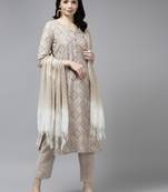 Beige printed cotton ethnic-kurtis