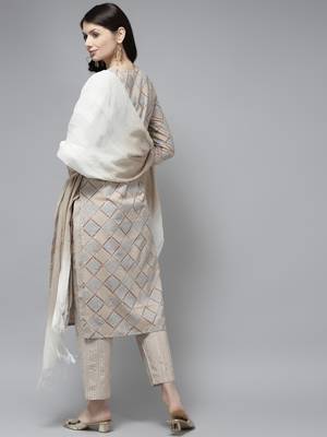 Beige printed cotton ethnic-kurtis 3
