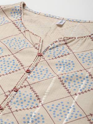 Beige printed cotton ethnic-kurtis 4