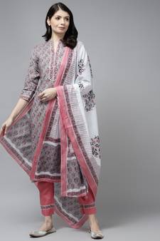 Grey printed cotton ethnic-kurtis