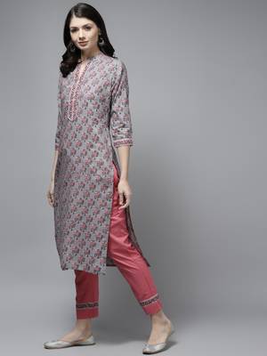 Grey printed cotton ethnic-kurtis 2
