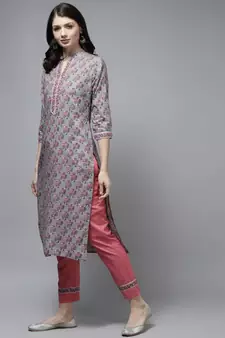 Grey printed cotton ethnic-kurtis
