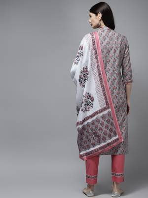 Grey printed cotton ethnic-kurtis 3