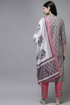 Grey printed cotton ethnic-kurtis