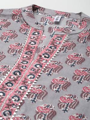 Grey printed cotton ethnic-kurtis 4