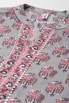 Grey printed cotton ethnic-kurtis