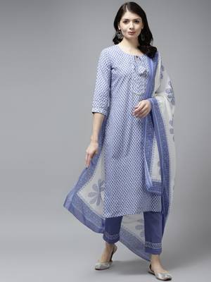 Blue printed cotton ethnic-kurtis 1