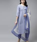 Blue printed cotton ethnic-kurtis