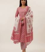 Pink printed cotton ethnic-kurtis