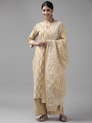 Beige printed cotton ethnic-kurtis 1