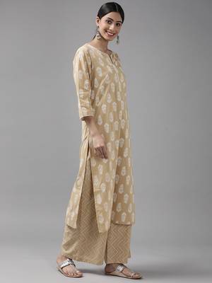 Beige printed cotton ethnic-kurtis 2