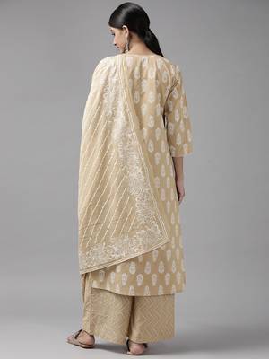 Beige printed cotton ethnic-kurtis 3