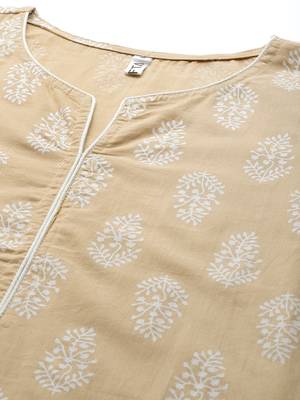 Beige printed cotton ethnic-kurtis 4