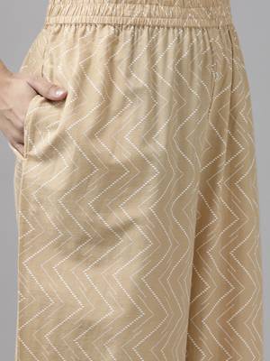 Beige printed cotton ethnic-kurtis 5