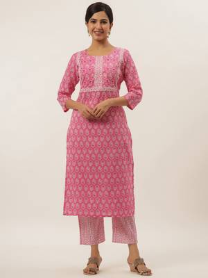 Pink printed cotton ethnic-kurtis 1