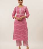 Pink printed cotton ethnic-kurtis