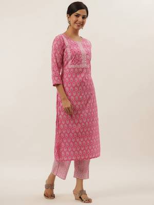 Pink printed cotton ethnic-kurtis 2