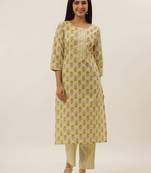 Yellow printed cotton ethnic-kurtis