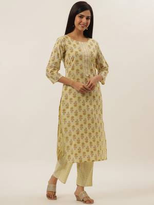 Yellow printed cotton ethnic-kurtis 2