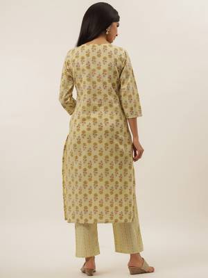 Yellow printed cotton ethnic-kurtis 3