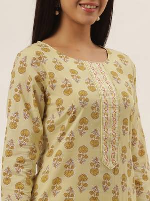 Yellow printed cotton ethnic-kurtis 4
