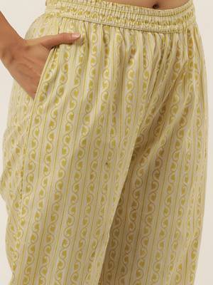 Yellow printed cotton ethnic-kurtis 5