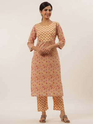 Yellow printed cotton ethnic-kurtis 1