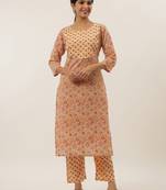 Yellow printed cotton ethnic-kurtis