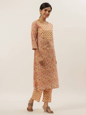 Yellow printed cotton ethnic-kurtis 2