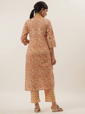 Yellow printed cotton ethnic-kurtis 3