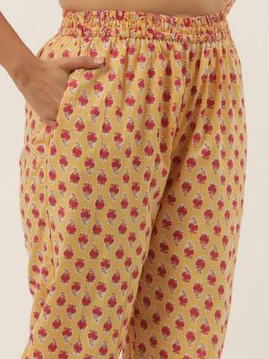 Yellow printed cotton ethnic-kurtis 5