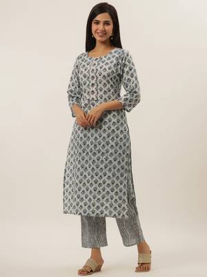 White printed cotton ethnic-kurtis 2