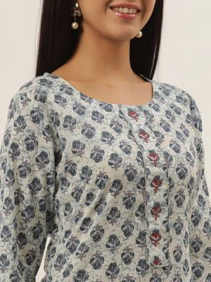 White printed cotton ethnic-kurtis 4
