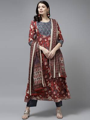 Red printed cotton ethnic-kurtis 1
