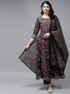 Blue printed cotton ethnic-kurtis 1
