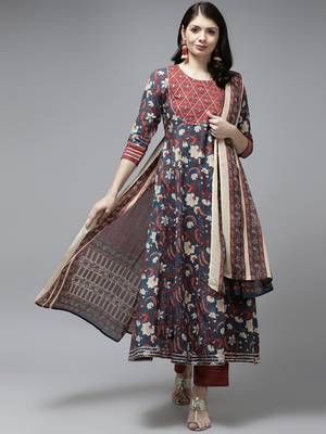 Navy-blue printed cotton ethnic-kurtis 1