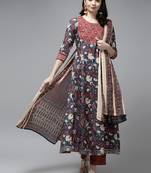 Navy-blue printed cotton ethnic-kurtis