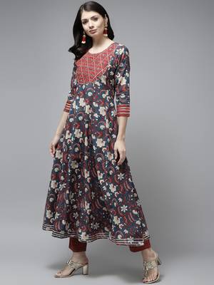 Navy-blue printed cotton ethnic-kurtis 2