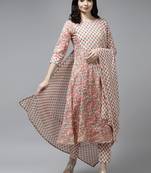 Beige printed cotton ethnic-kurtis